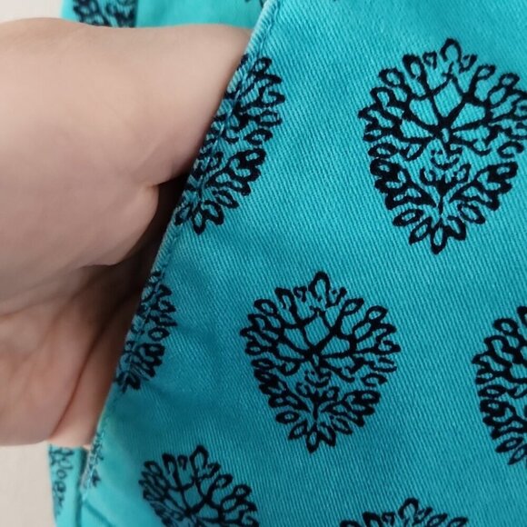 TALBOTS | The Daily Ankle Pants Printed Tropical Teal Blue Size 12 Resort - Picture 4 of 5
